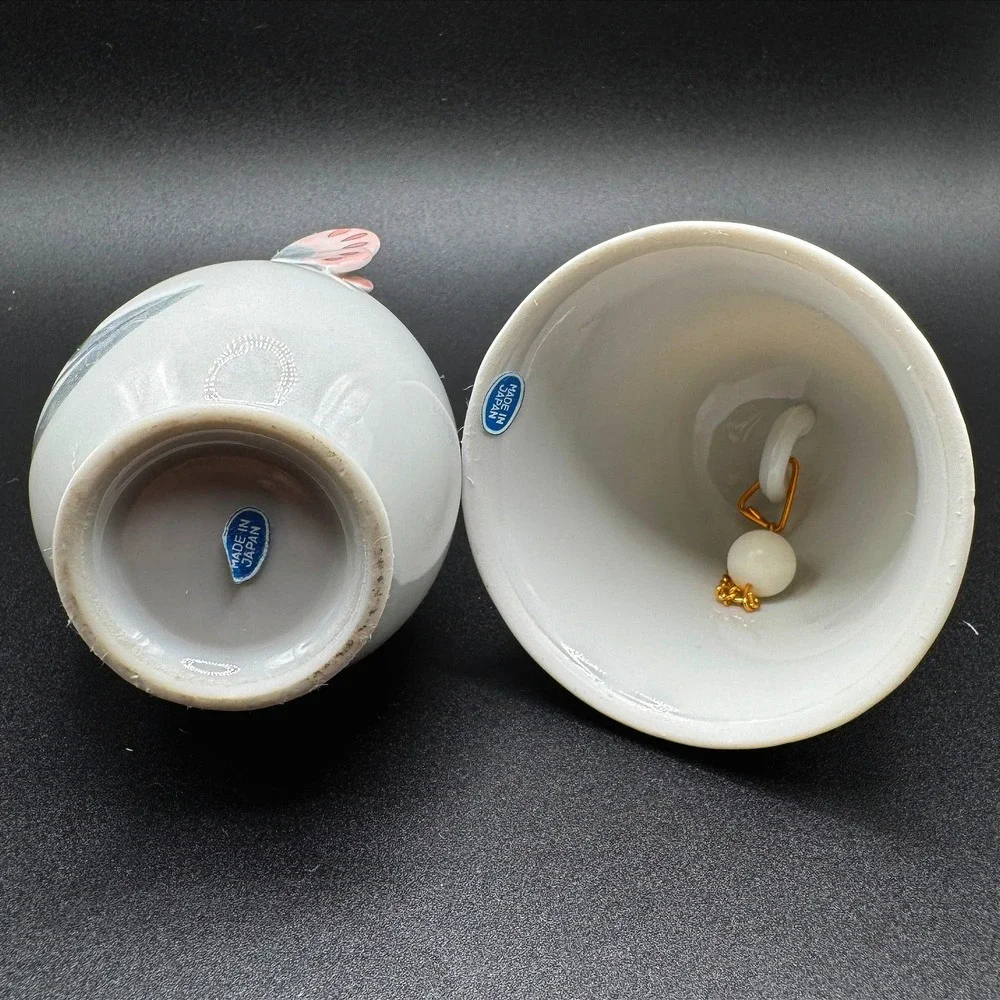 Vintage‎ Japanese Porcelain Butterfly Bell & Bud Vase Set Pink Coquette Floral